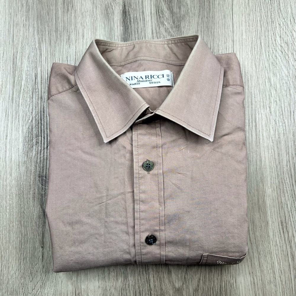 Nina Ricci Monsieur Long Sleeve Button Up Shirt Mens Size 105 Light Brown